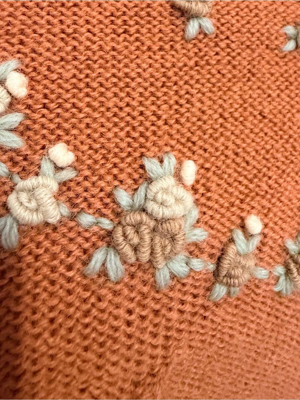 Vintage Rose Crewneck Sweater with Cream Floral Yoke, Size Small - Picture 6 of 7
